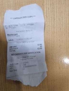 A receipt Daniel Anderson received for two payments of £1.30 he says was for his boys to walk down a corridor. Photo: Daniel Anderson