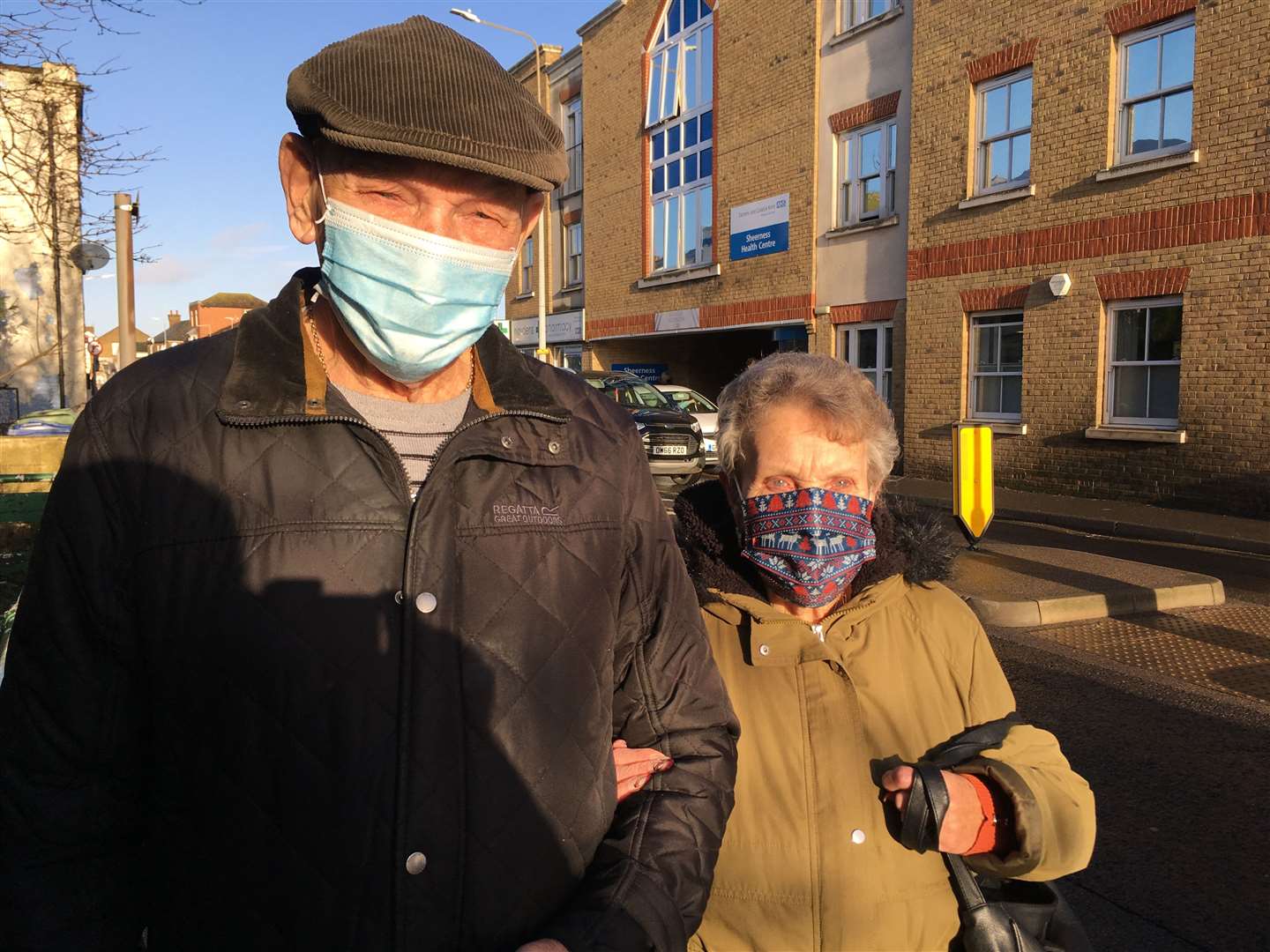 Patients John and Jean Carter after their covid vaccinations at the Sheerness Medical Centre on Sheppey