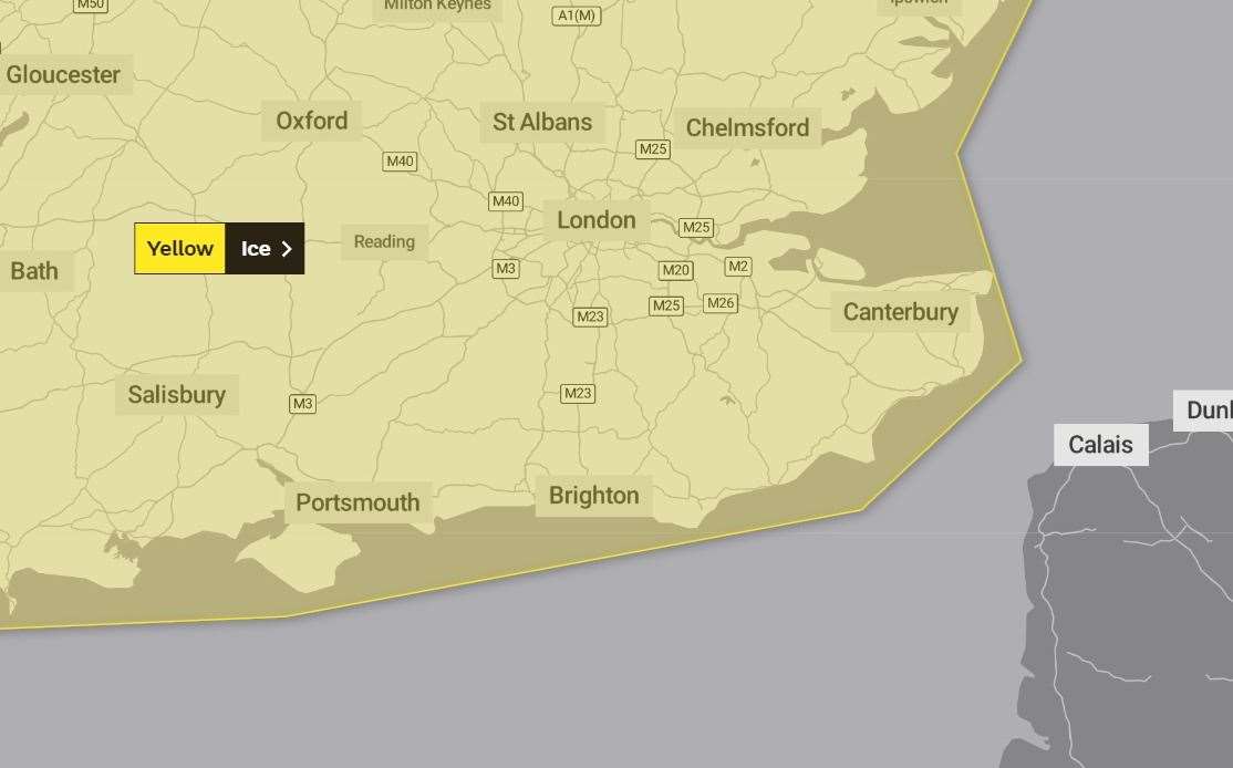 A yellow weather warning has been issued across Kent. Picture: Met Office