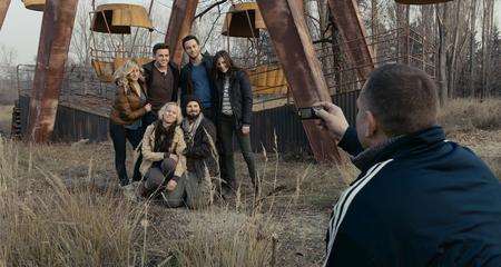 (Clockwise from top left) Olivia Taylor Dudley as Natalie, Jesse McCartney as Chris, Jonathan Sadowski as Paul, Devin Kelley as Amanda, Dimitri Diatchenko as Uri, Nathan Phillips as Michael and Ingrid Bolsy Berdal as Zoe in Chernobyl Diaries. Picture: PA Photo/Studio Canal.