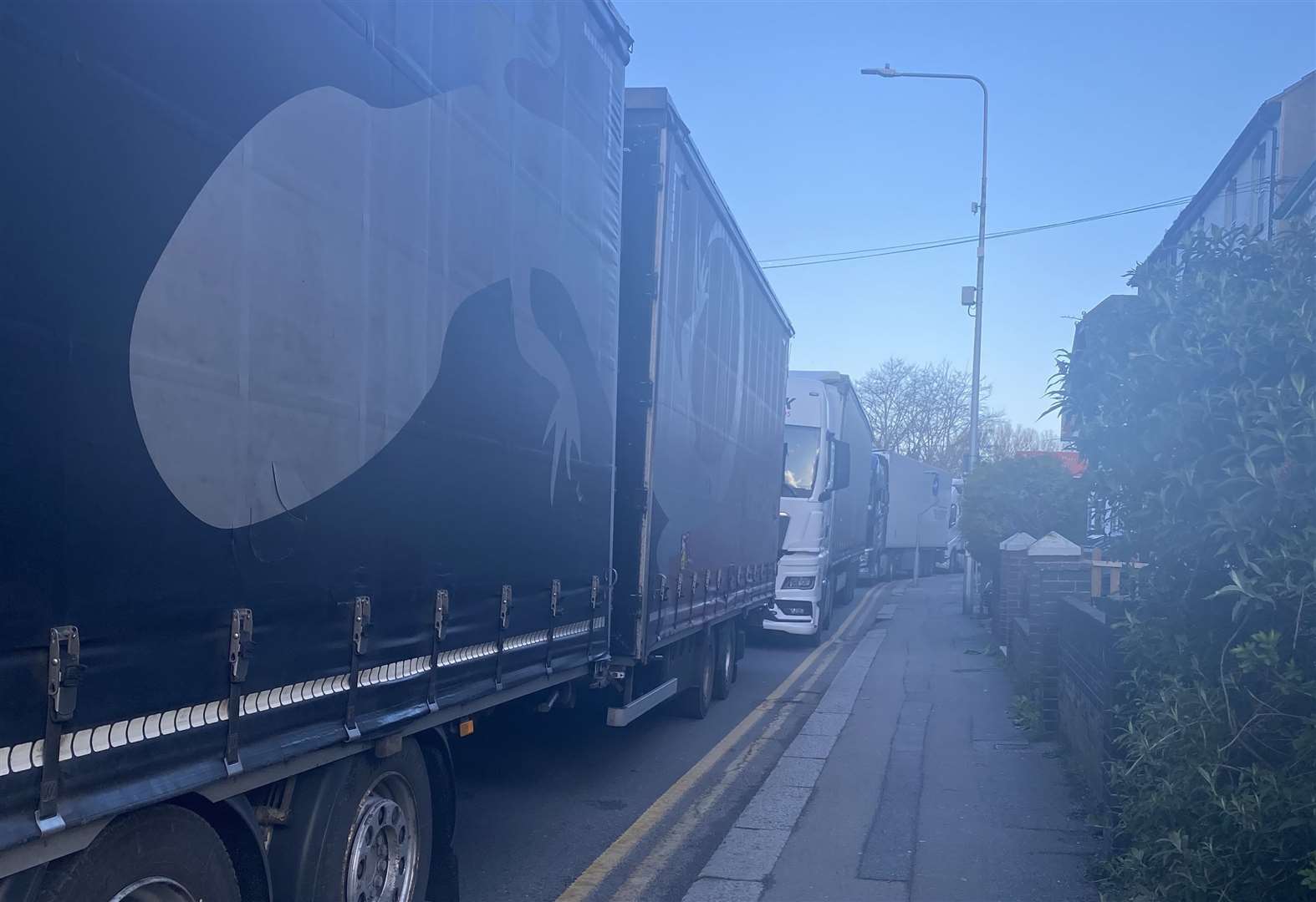 Lorries queuing in Maison Dieu Road, Dover, on Saturday
