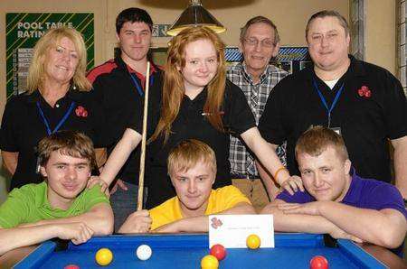 From left, front, Ashley Ewart, Anthony West and Connor Sladden of Sheerness County Youth Centre; back, Leslye Mott, Andrew Holkham from the Dannyboy Trust, Jamie-Lynn Atkins and Ray Featherstone of the youth centre, and Rod Holkham from the Trust
