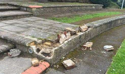 Bricks were ripped from the amphitheatre, in Maidstone River Park, by yobs