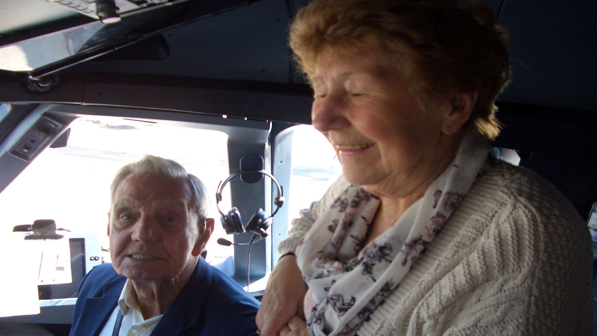 Charlie, 93, is joined by wife Madge, 91 in the cockpit of the plane