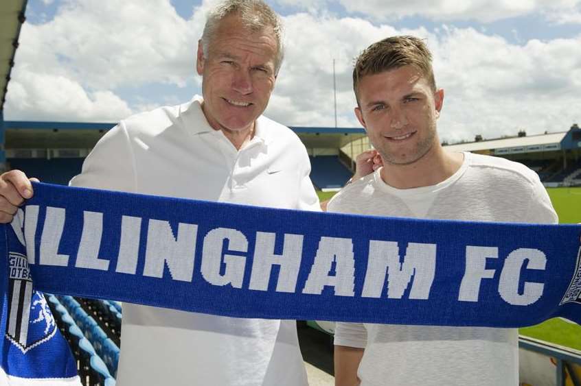 Gillingham manager Peter Taylor with summer signing Doug Loft. Picture: Andy Payton