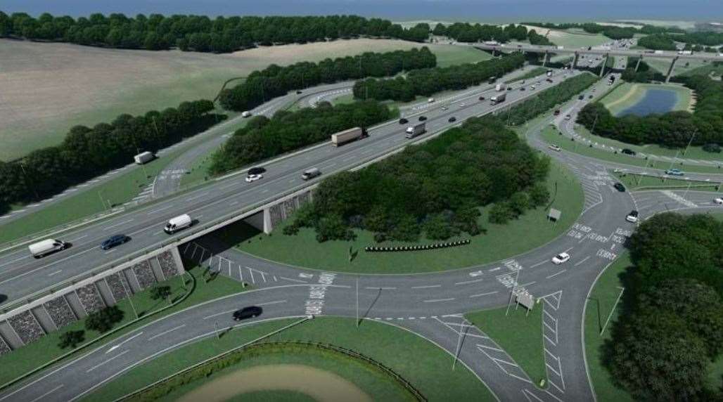 How the new Stockbury Roundabout junction with the M2 will look. Graphic: National Highways