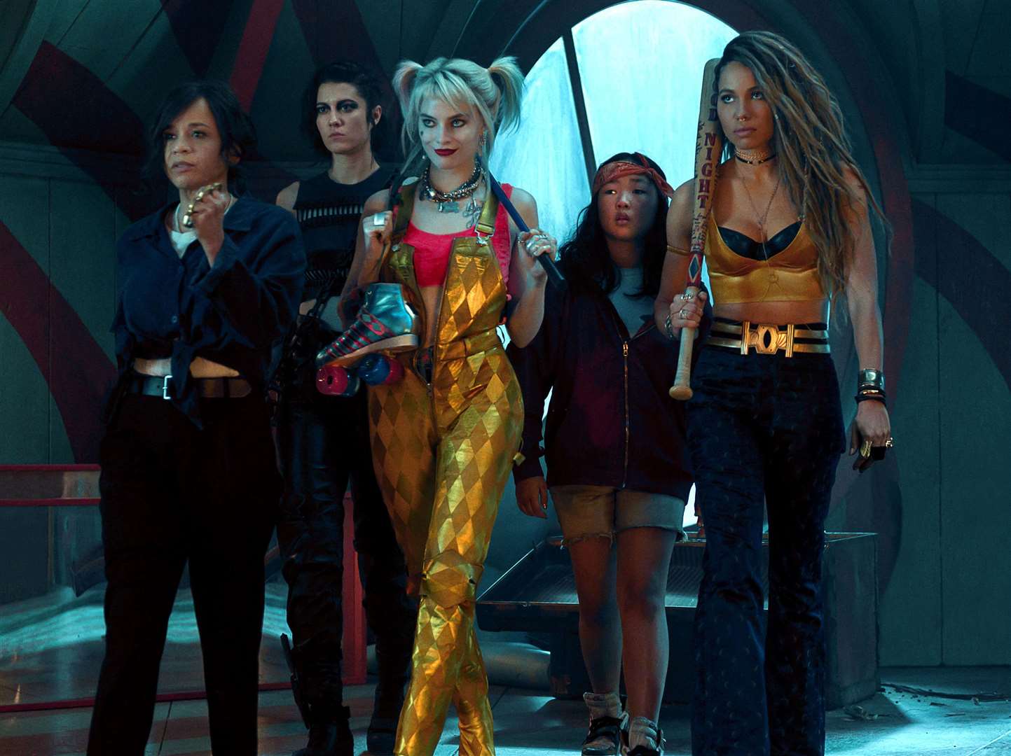 Birds Of Prey (And The Fantabulous Emancipation Of One Harley Quinn). Pictured: Rosie Perez as Renee Montoya, Mary Elizabeth Winstead as Helena Bertinelli, Margot Robbie as Harley Quinn, Ella Jay Basco as Cassandra Cain and Jurnee Smollett-Bell as Dinah Lance Picture: PA Photo/Warner Bros. Entertainment Inc./Claudette Barius