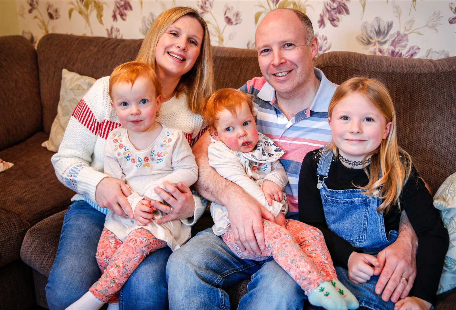 Gary and Lucy Toner with children Meghan, 7, and twins Evie and Esme, aged 2. Picture: Matthew Walker