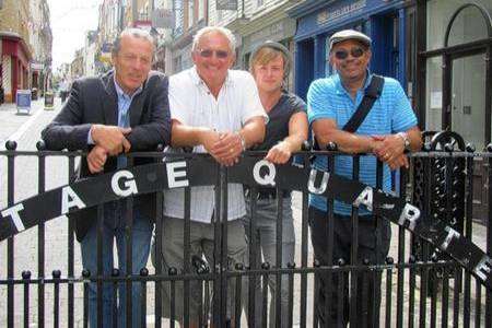 Soap stars Leslie Grantham, Graham Cole, Lee Otway and Louis Emerick in Gravesend High Street