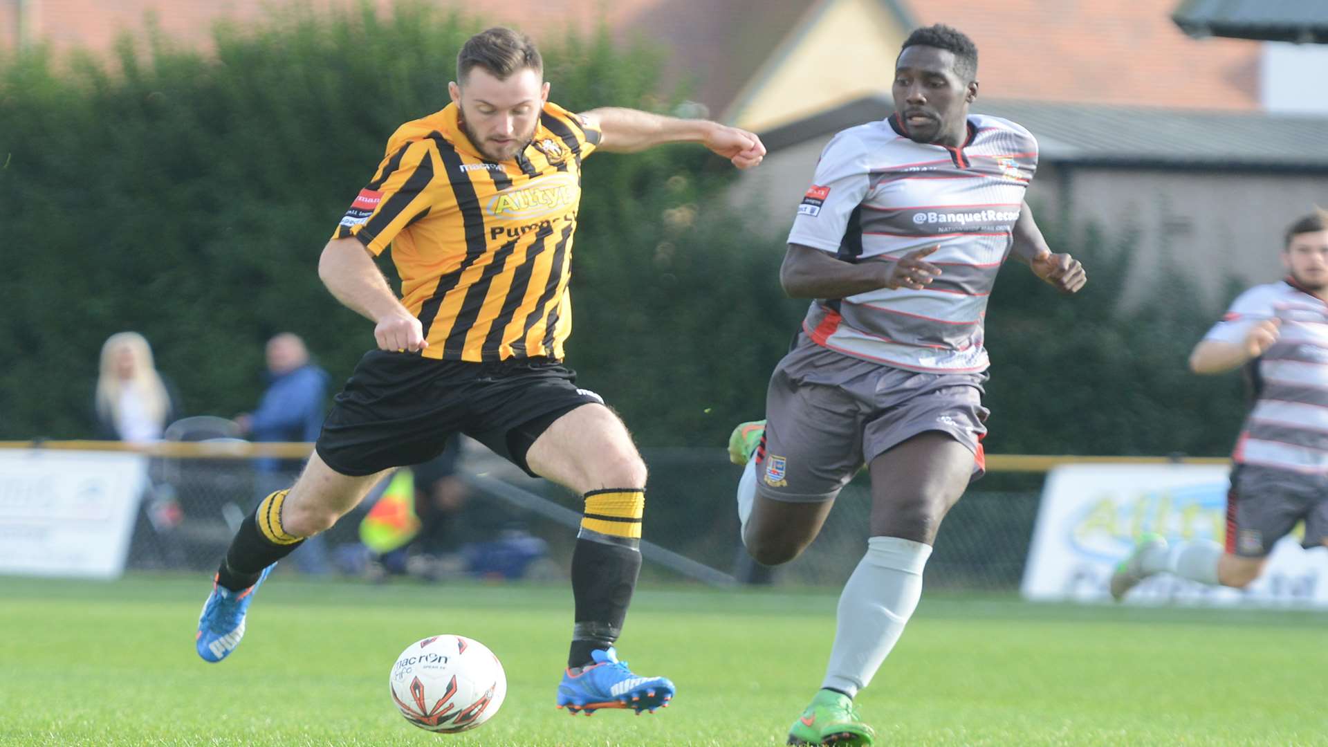 Miles Cornwell in action for new club Folkestone on Saturday Picture: Gary Browne