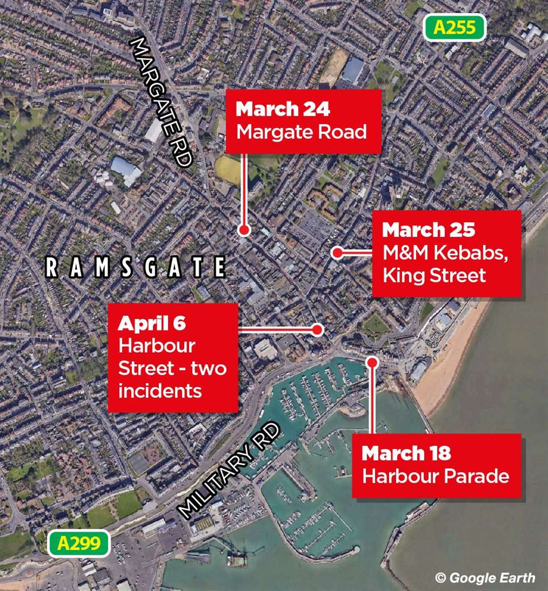There have been five stabbings in four separate incidents in Ramsgate since March 18