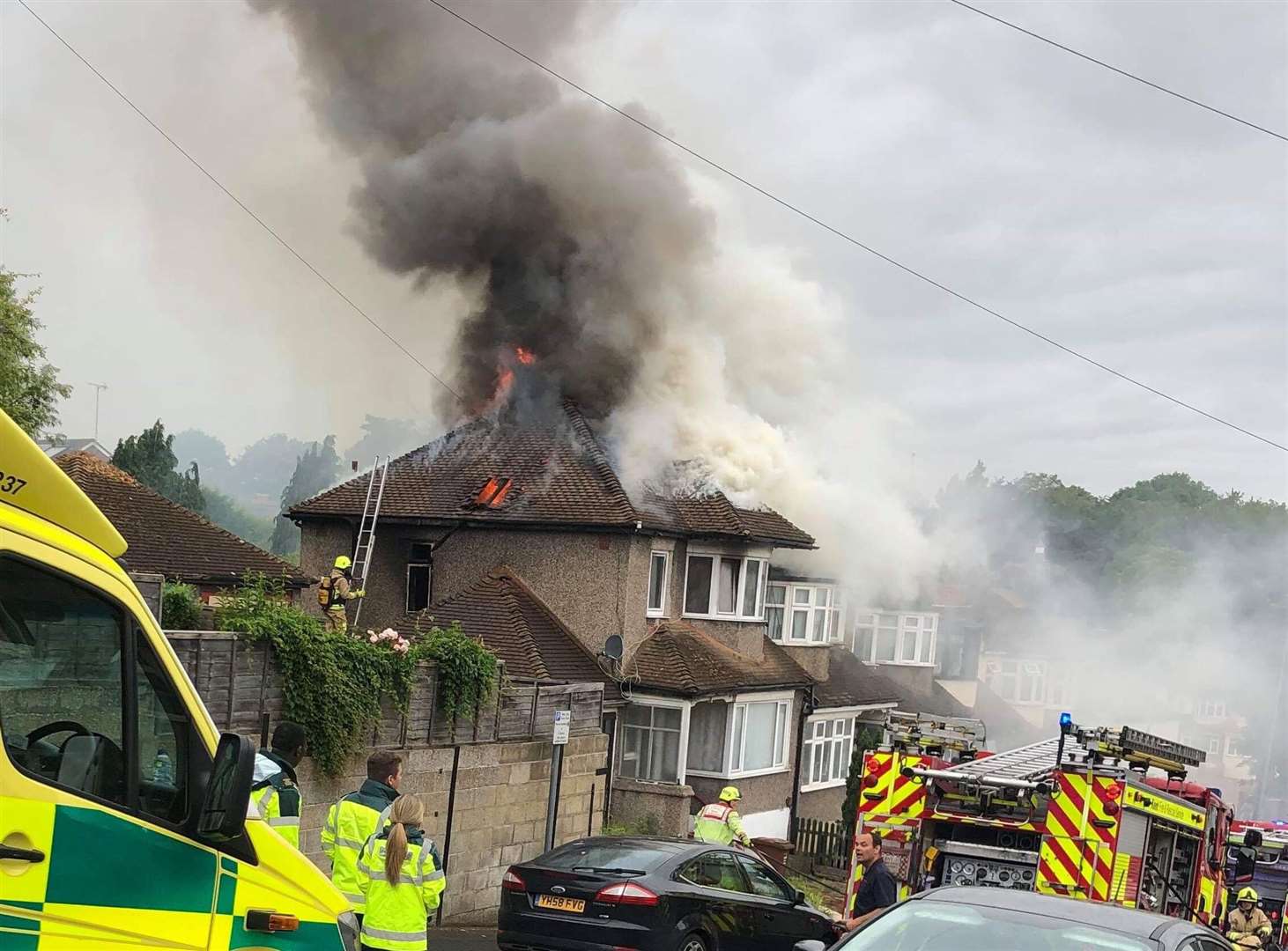 Emergency crews at the scene of a house fire in Grosvenor Avenue, Chatham (13491733)