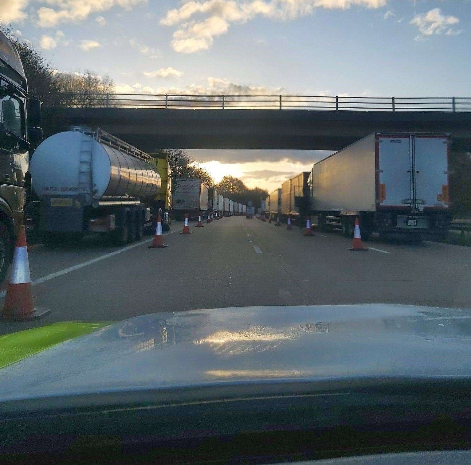 Lorries queuing for Operation Brock. Picture: Kent Police RPU (55839957)
