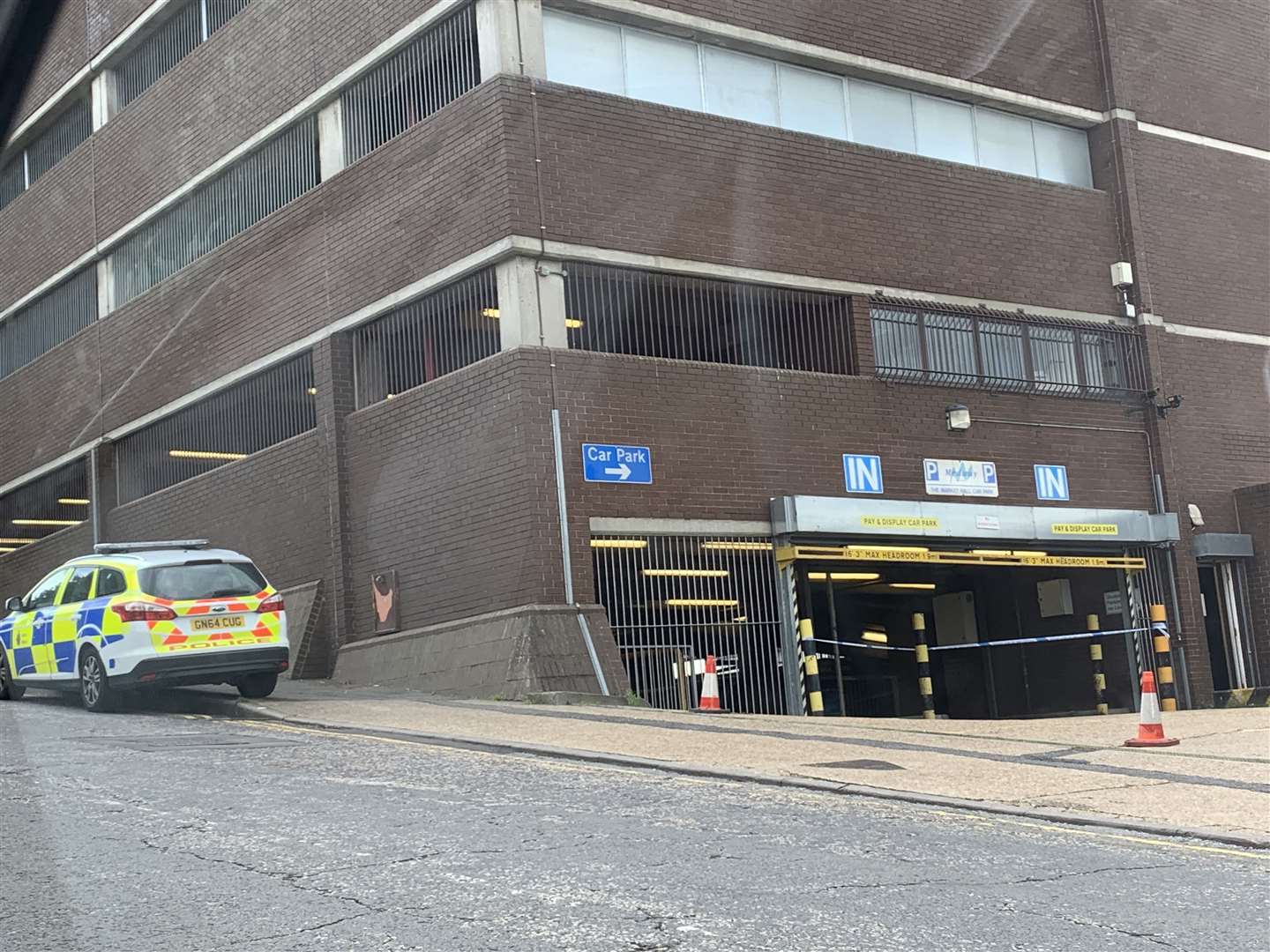 The multi-storey car park on Cross Street, which services Go Outdoors was taped off with police cordon (11662499)