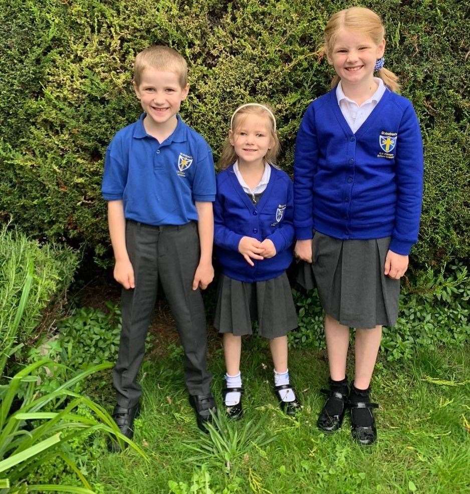 Simeon Powell, six, with his sisters Amelia Powell, four (centre) and Phoebe Powell, eight, who were killed with their mother Zoe Powell in a road traffic collision on the A40 near Oxford on Monday October 12 (Family handout/PA)
