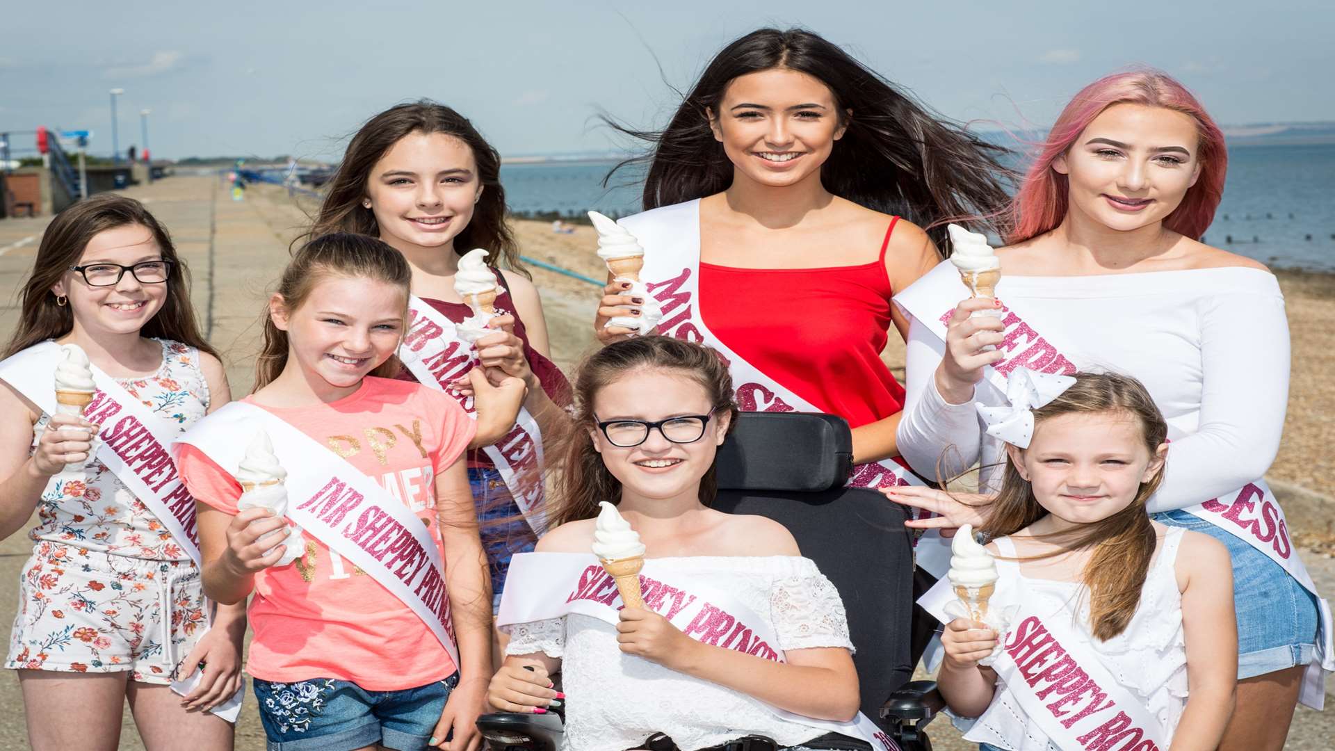 Sheppey carnival court: From the left, Georgia-May Stower, 13, Kiera Collins-Kiazim, 11, Darcey Kidd, 12, Abigail Bolt-Mead, 13, Emily Pope, 13, Faith Chawner, 16, and Poppy Holland-Rowe, 7