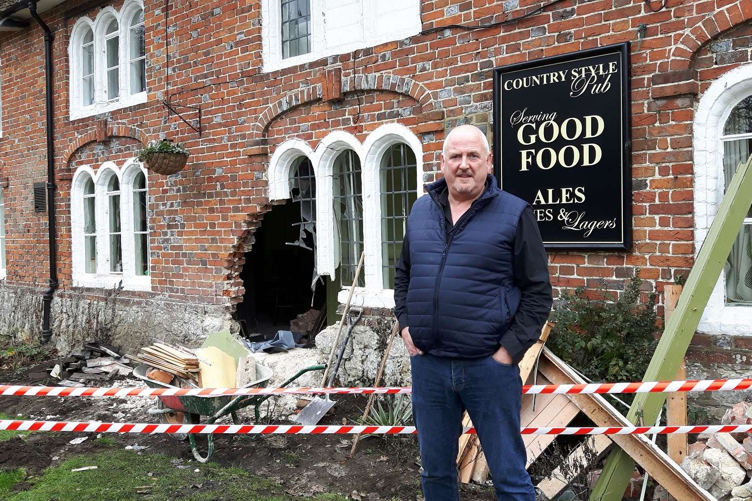 Pub owner Brian Davies was awoken by the crash