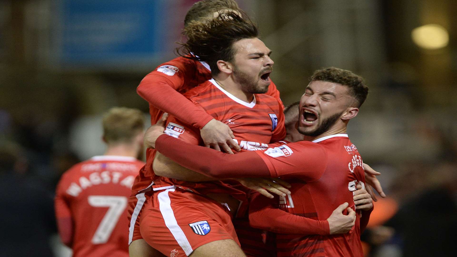 Gillingham celebrate their equaliser against Peterborough Picture: Ady Kerry