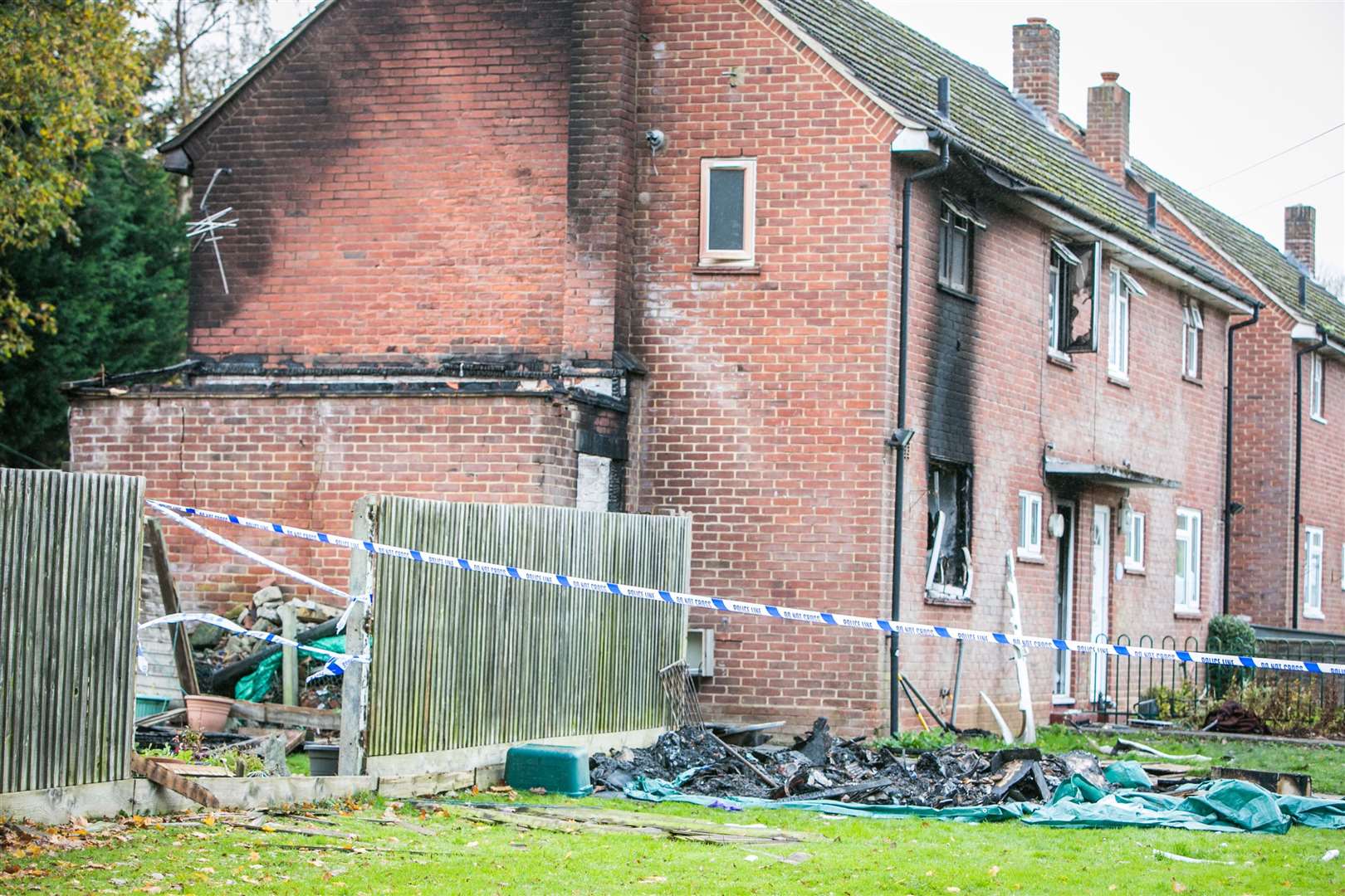 The scene of the house fire in Spitfire Road, West Malling, where Jackie Allen died. Picture: Matthew Walker