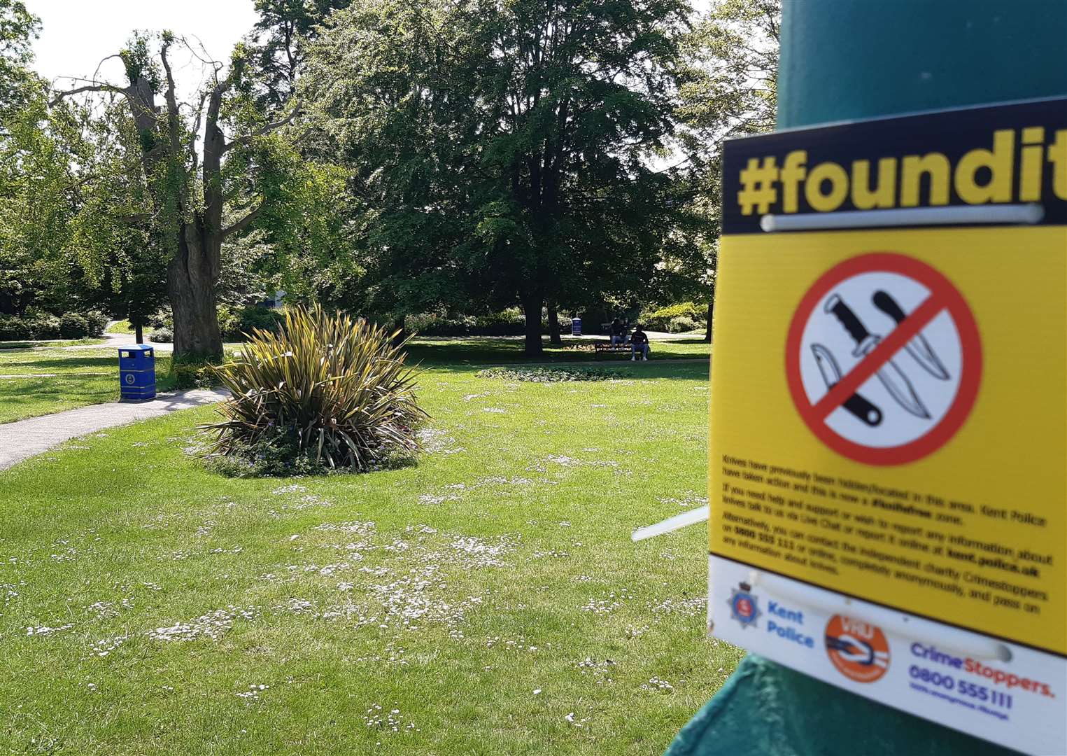 A poster, declaring that Brenchley Gardens is now a "knife free zone" Picture: KMG