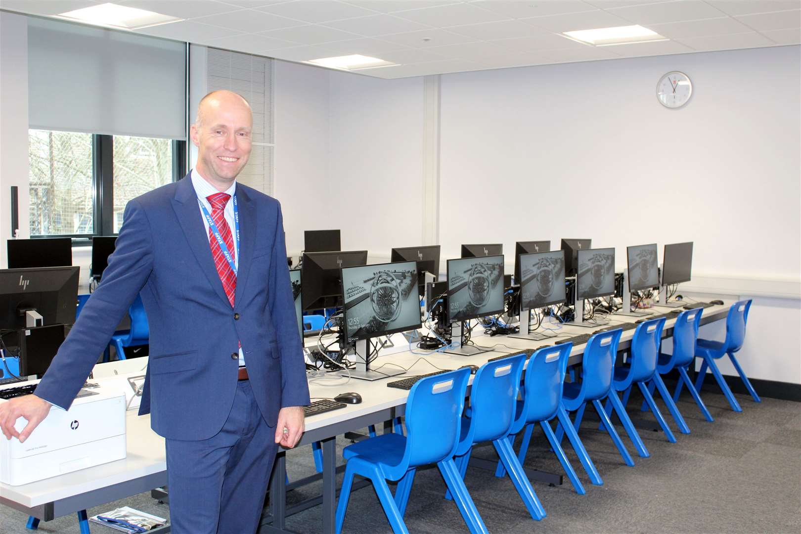 Marc Smith with the new computers at Tunbridge Wells Grammar School For Boys