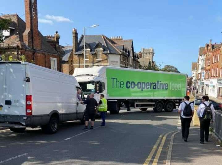 Lorry stuck after coming out of Station Road in Westgate. Picture: Philip Parsons