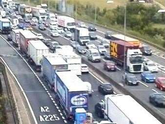 The queues on the M25 near where it's joined by traffic from the A2. Picture: Highways England