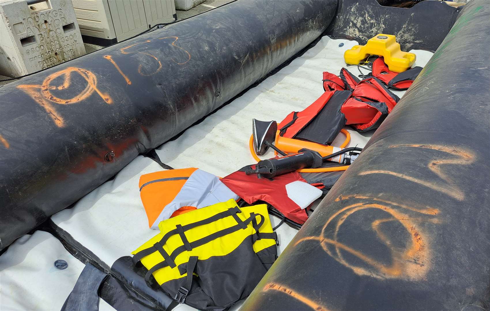 Life jackets found in a dinghy at Dover. Picture: Sam Lennon