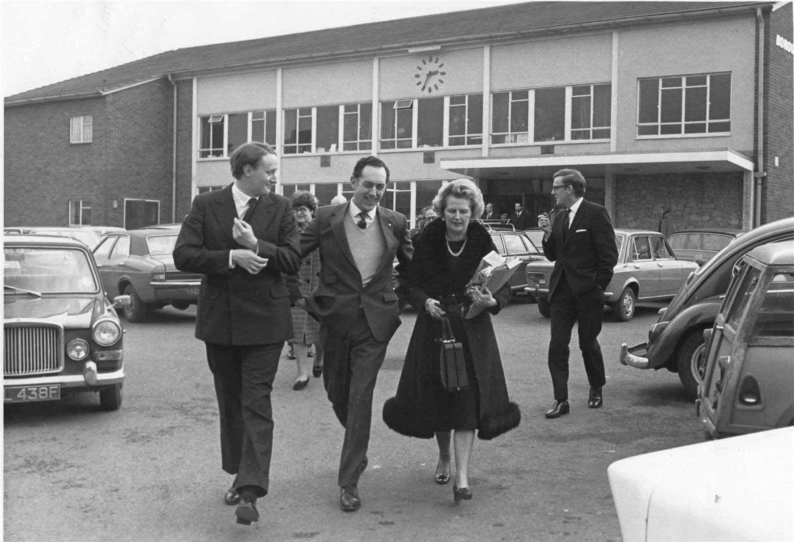 Education Secretary Margaret Thatcher walks from the village hall in Borough Green talking to Conservative candidate John Stanley (left) after attending the Tonbridge and Malling Tories Women's Advisory Committee in 1973. Mr Stanley won the Tonbridge and Malling seat at the General Election in February 1974. However the overall result was a hung parliament, which eventually led to Mrs Thatcher becoming Tory leader