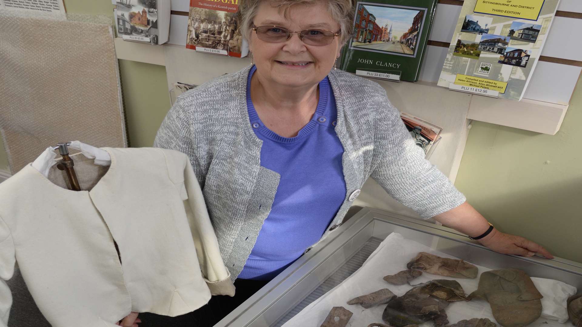 Sally Wright at Sittingbourne Heritage Centre with the clothing found