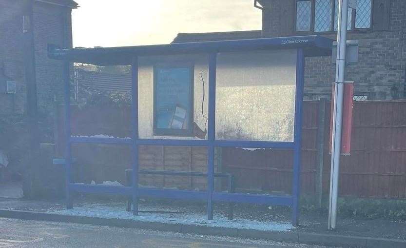 A bus shelter opposite Scrapsgate on the Isle of Sheppey was destroyed by vandals. Picture: Kieran Payne