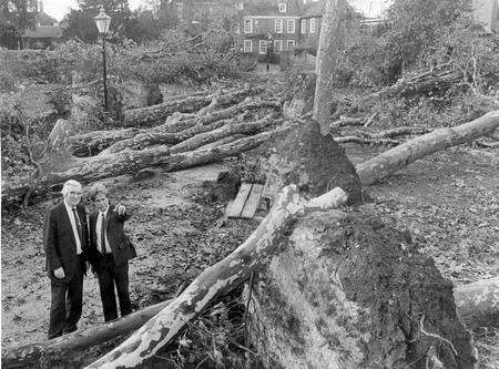 Workers survey the damage after the storms of 1987.