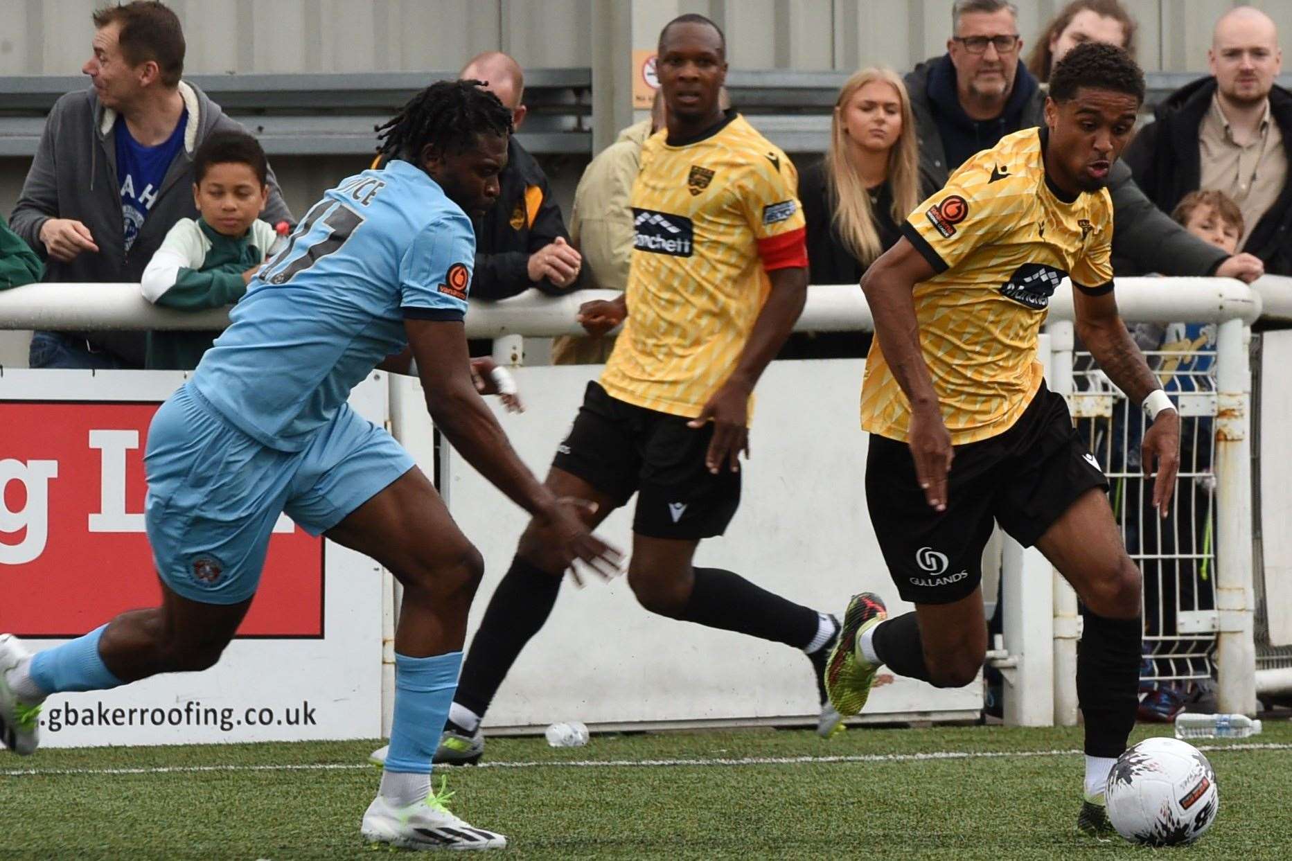 Liam Sole gets busy for Maidstone against Slough Town on Saturday. Picture: Steve Terrell
