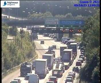 A crash brought traffic to a halt on the coastbound carriageway of the M2 near Strood. Photo: Highways England