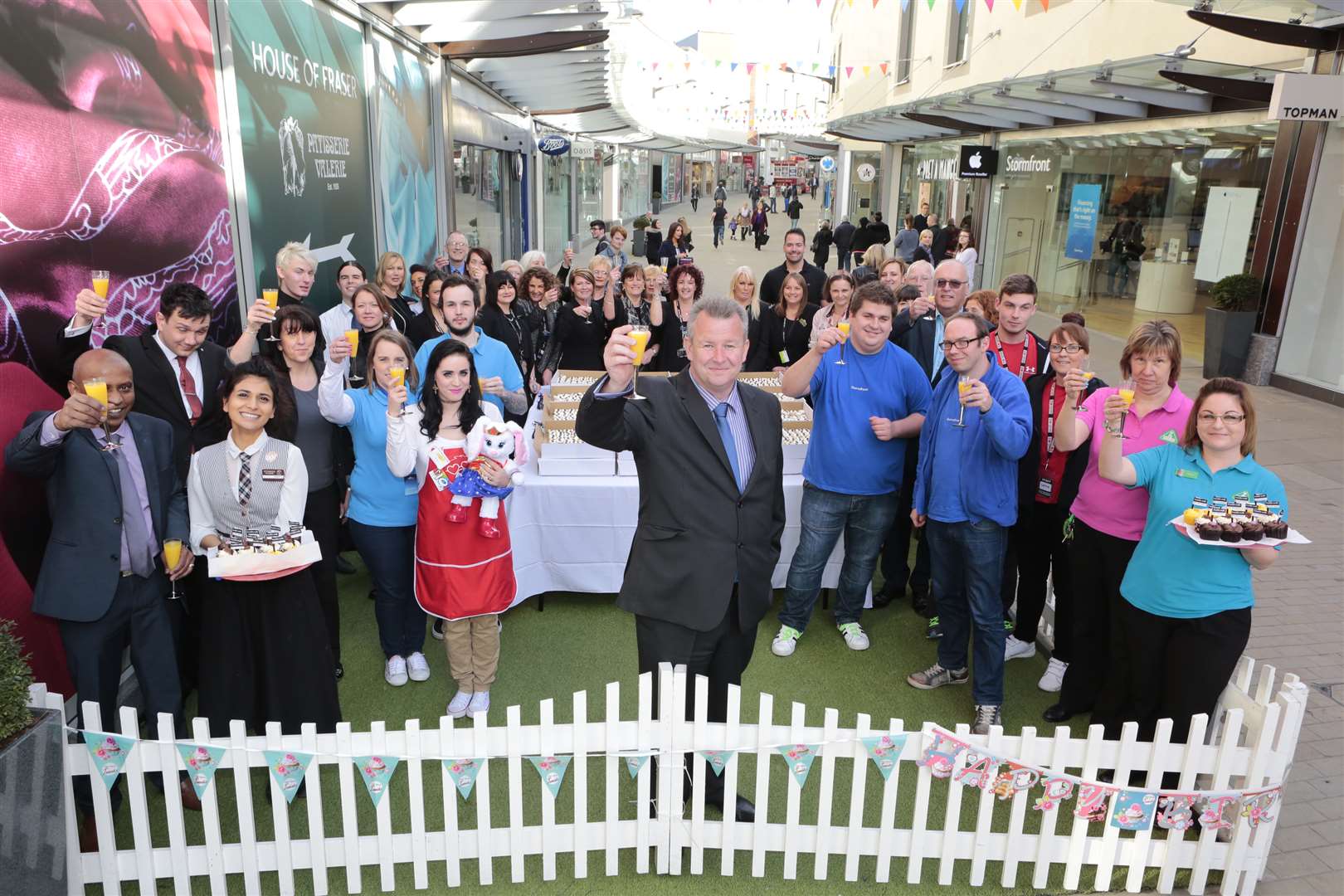 Centre manager Lloyd Wright and staff celebrate the 10th anniversary of Fremlin Walk. Picture: Martin Apps