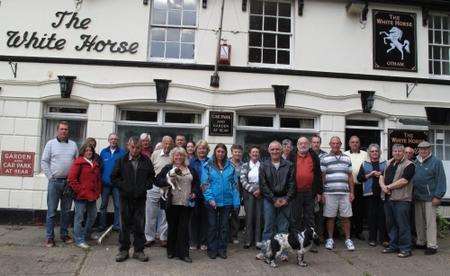 Protesters at the White Horse pub in Otham