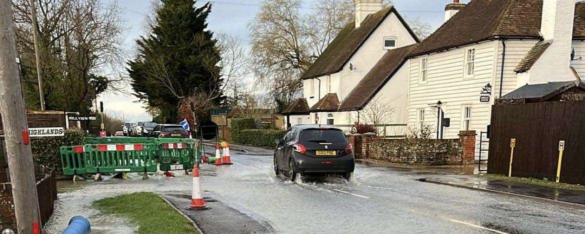 Ashford Road, Kingsnorth was hit by a flood this afternoon. Picture: Dalice Wigg