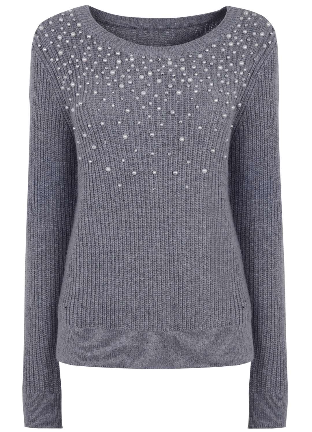 Nine by Savannah Miller - Grey Pearl Embellished Knitted Jumper, £48, available from Debenhams