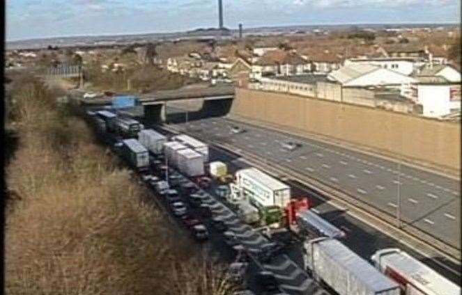 There are long queues following the closure of the QEII bridge