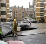 Part of this roof was blown off a block of flats at Ramsgate in January. Picture courtesy Malcolm Hide