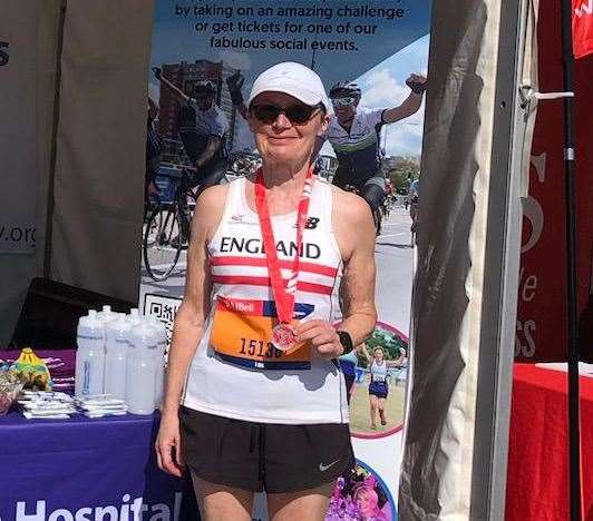 Margaret Connolly, of Blean, was raising funds for Queen Elizabeth Hospital in Birmingham while on England Masters duty at this month’s Birmingham 10k event