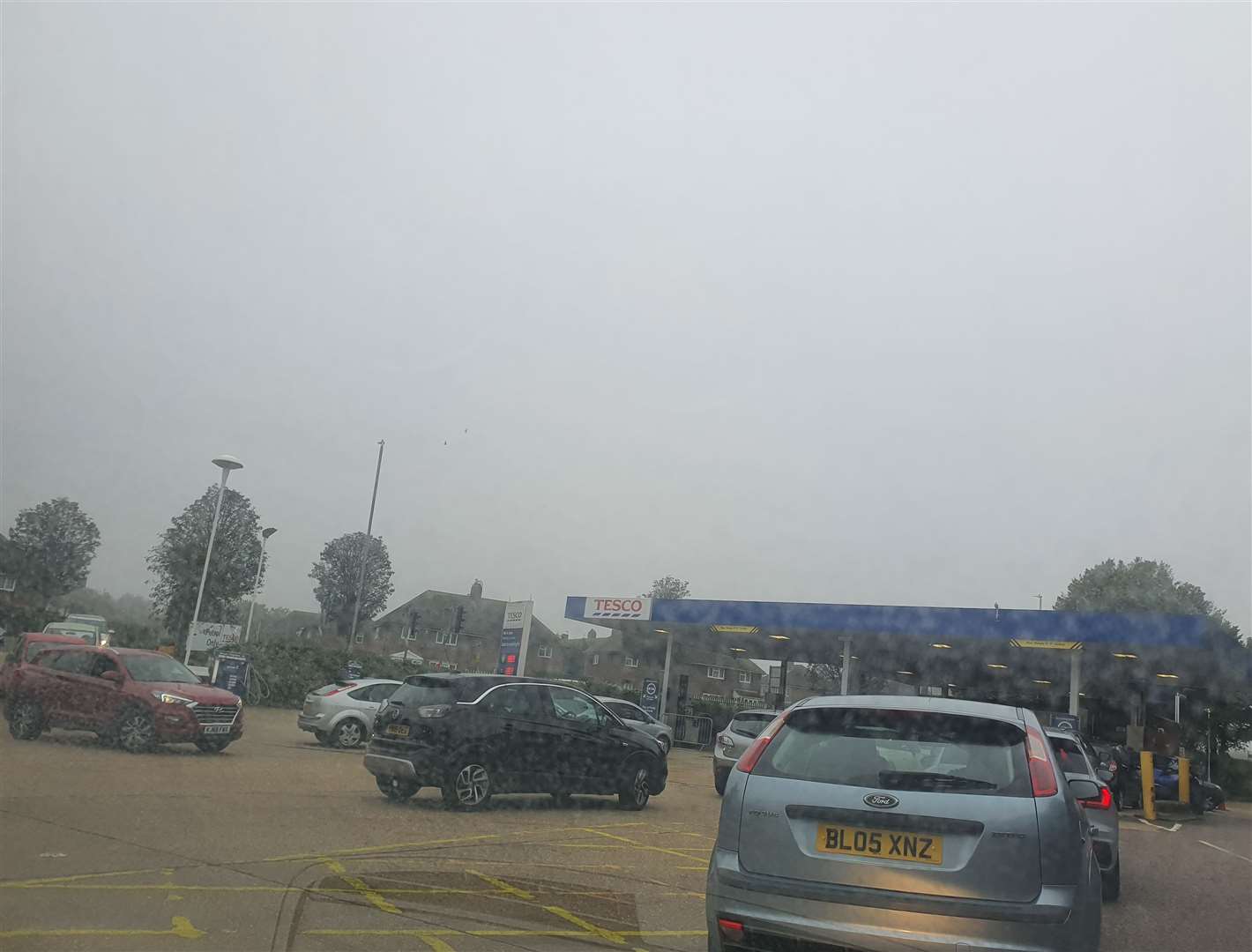 Drivers queuing at the Tesco in Cheriton, Folkestone this morning