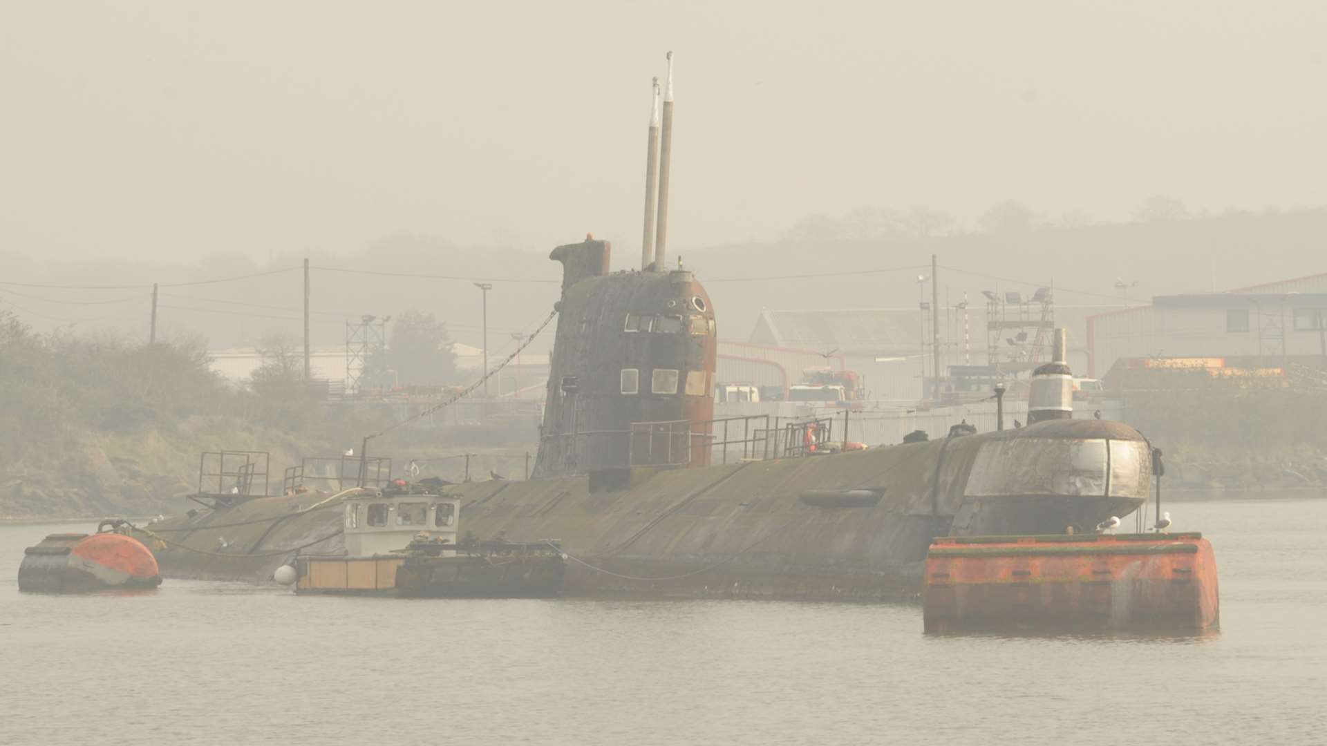 River Medway at Rochester/Strood. View of submarine from Canal Road