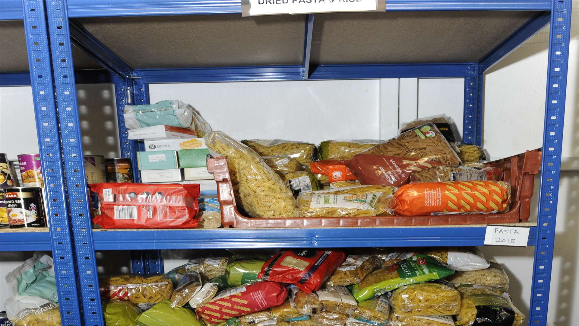 Items stored at a food bank depot.