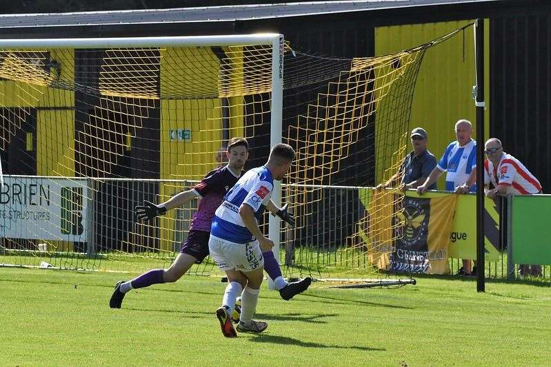 Danny Leonard scores the game's only goal against East Grinstead Picture: Marc Richards