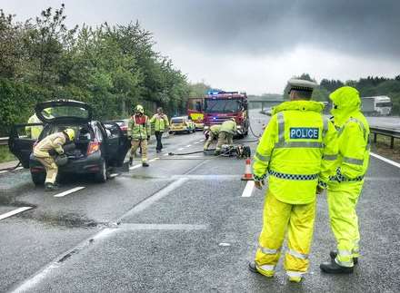 Swanley interchange pile-up of four cars. Kent Police's Roads Policing Unit on the scene.