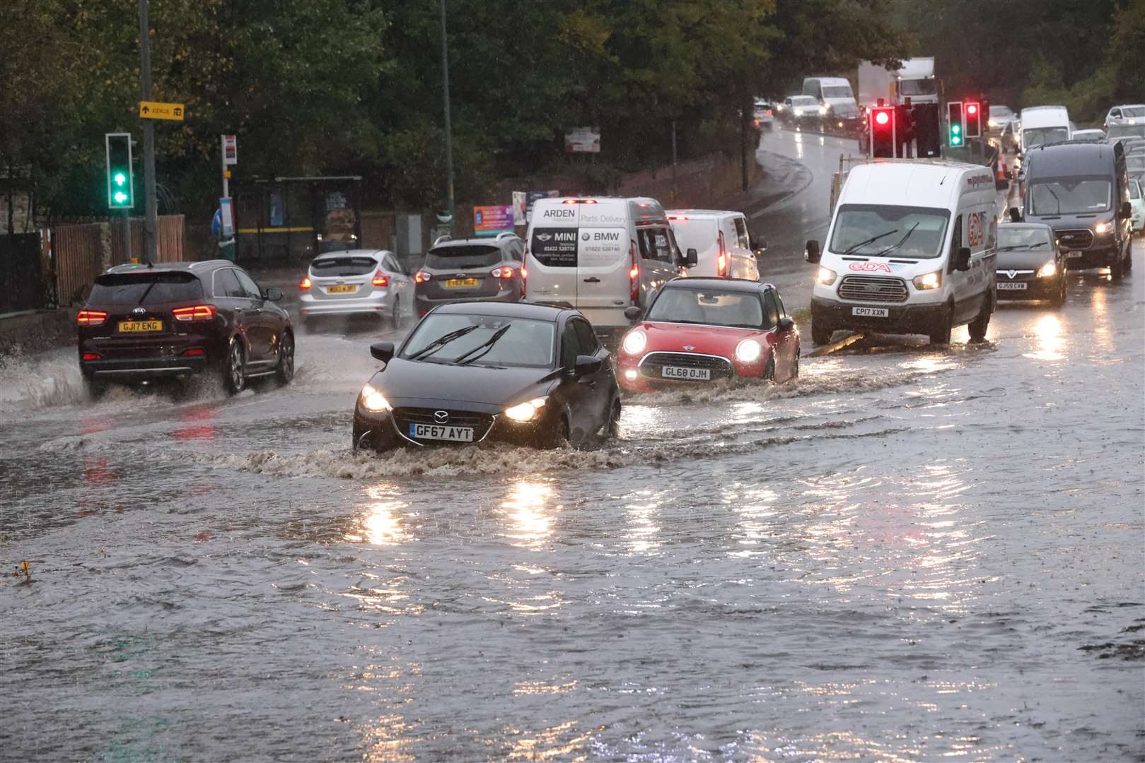 Flooding in London Road, Aylesford, earlier this week. Picture: UKNIP