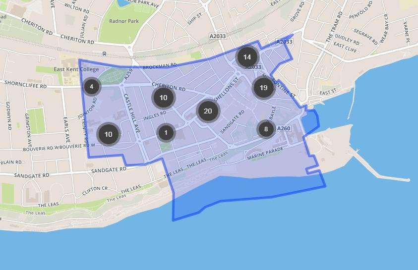 Folkestone Harvey Central ward was the ninth most dangerous area. Picture: police.uk
