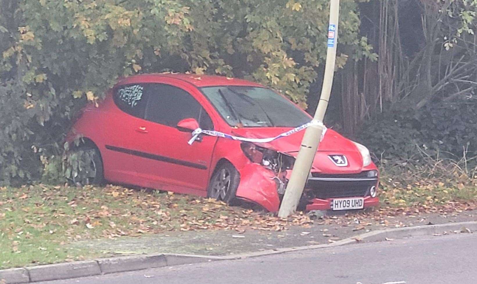 The front driver’s side of the Peugeot 207 has been badly damaged
