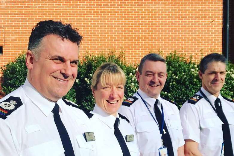 Chief Constable Alan Pughsley (left) and his command staff: Assistant Chief Constable Jo Shiner, Assistant Chief Constable Tony Blaker and Deputy Chief Constable Paul Brandon